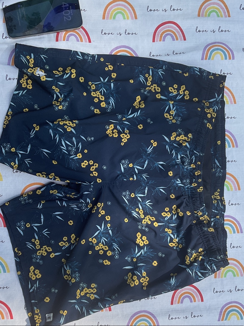 Kids Navy Floral Swim Shorts with Yellow Accents